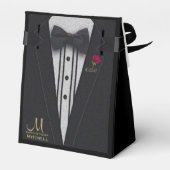 Schwarze Tuxedo Monogramm mit Rote Rose Geschenkschachtel (Rückseite)