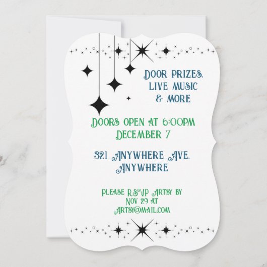 Schwarze Twinkles Einladung (Rückseite)