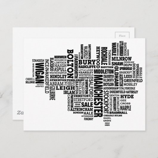 Schwarze Typkarte von Greater Manchester Postkarte (Vorne/Hinten)