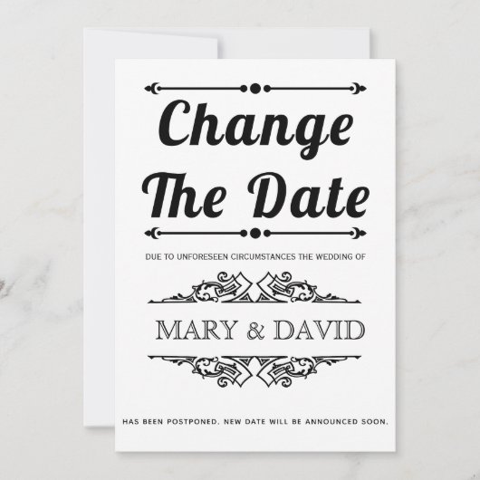 Schwarze Typografie Ändern Sie das Datum Ankündigu Save The Date (Vorderseite)