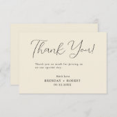 Schwarze Typografie auf hellbeige Danke Karte (Vorne/Hinten)