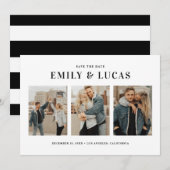 Schwarze Typografie Drei FotoCollage Save The Date (Vorne/Hinten)