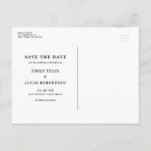 Schwarze Typografie Drei FotoCollage Save the Date Ankündigungspostkarte (Rückseite)