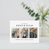 Schwarze Typografie Drei FotoCollage Save the Date Ankündigungspostkarte (Stehend Vorderseite)