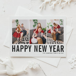 Schwarze Typografie Foto Collage Happy New Year Feiertagspostkarte