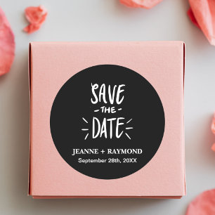 Schwarze Typografie Individuelle Hochzeit "Save th Runder Aufkleber
