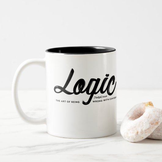 Schwarze Typografie-Logik - Kaffee Zweifarbige Tasse (Mit Donut)