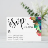 Schwarze Typografie mit farbigen Wasserfarbenfarbe RSVP Karte (Stehend Vorderseite)