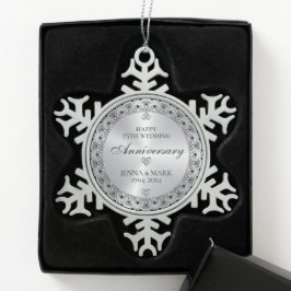 Schwarze Typografie Silver Gray 25-jähriges Jubilä Schneeflocken Zinn-Ornament