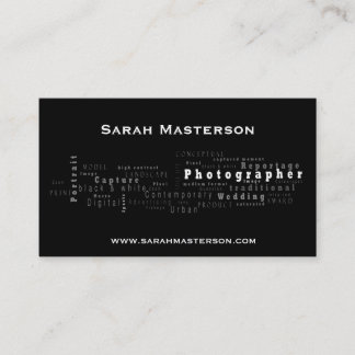 Schwarze typografische Fotograf-Visitenkarte Visitenkarte
