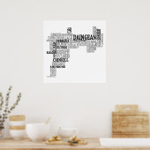 Schwarze Typografische Karte von Co. Offaly, Irlan Poster (Küche)