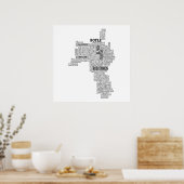 Schwarze Typografische Karte von Co. Roscommon, Ir Poster (Küche)