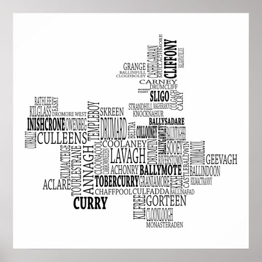 Schwarze Typografische Karte von Co. Sligo, Irland Poster (Vorne)