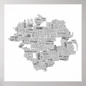 Schwarze Typografische Karte von Ulster, Irland Poster (Vorne)