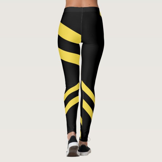 Schwarze u. gelbe Streifenmuster Workout-Leggings Leggings (Rückseite)