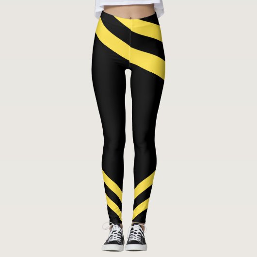 Schwarze u. gelbe Streifenmuster Workout-Leggings Leggings (Vorderseite)