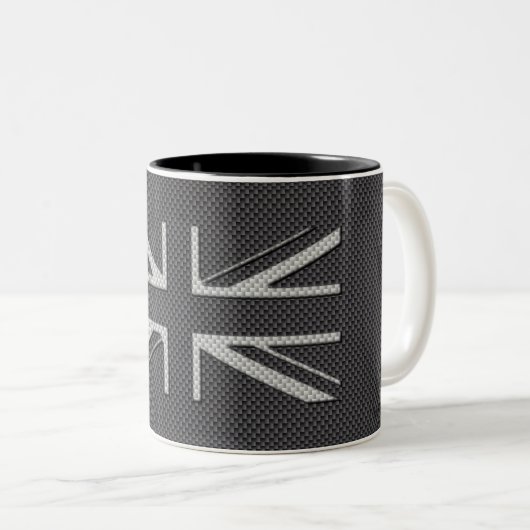 Schwarze u. graue Kohlenstoff-Faser-BRITISCHER Zweifarbige Tasse (VorderseiteRechts)