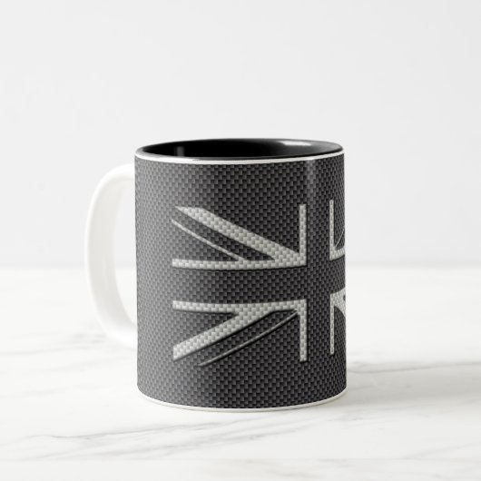 Schwarze u. graue Kohlenstoff-Faser-BRITISCHER Zweifarbige Tasse (Vorderseite Links)