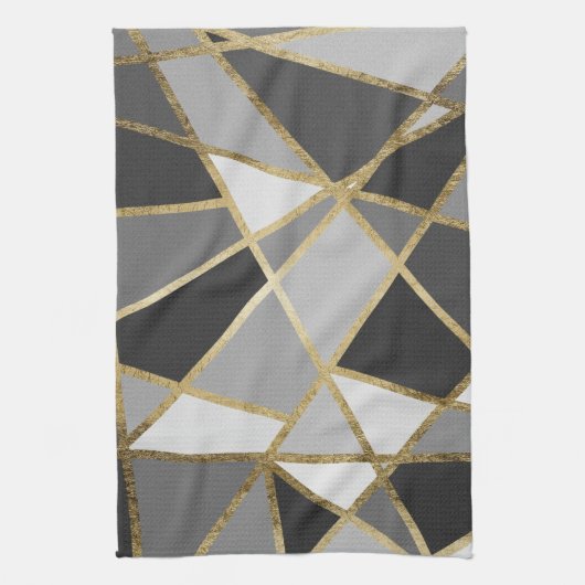 Schwarze u. graue moderne Geo-Golddreiecke Geschirrtuch (Vertikal)