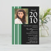 Schwarze u. grüne Foto-Abschluss-Einladung Einladung (Stehend Vorderseite)
