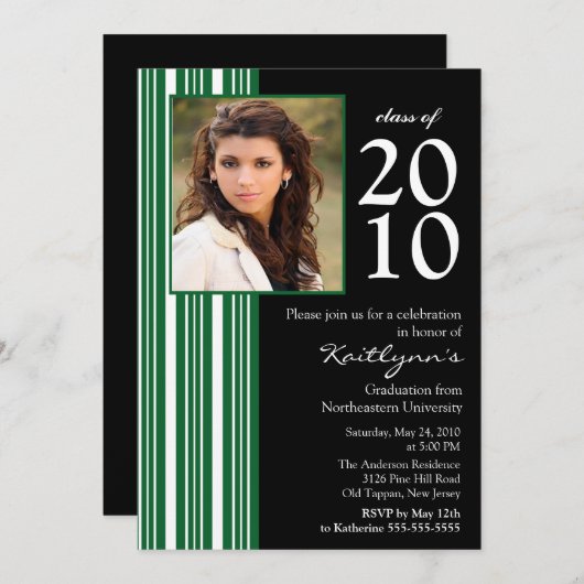 Schwarze u. grüne Foto-Abschluss-Einladung Einladung (Vorne/Hinten)