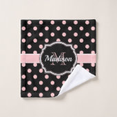 Schwarze u. rosa Punkte Badhandtuch Set (Waschlappen)