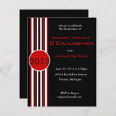 Schwarze u. rote gestreifte Abschluss-Party Einladung (Vorne/Hinten)