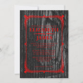 Schwarze u. rote rustikale Scheunen-hölzerne Einladung (Vorderseite)