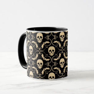 Schwarze u. Sahnehalloweenschädel u. -schläger Tasse