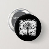 Schwarze u. weiße Baum-Schmetterlings-Silhouette Button (Vorne & Hinten)
