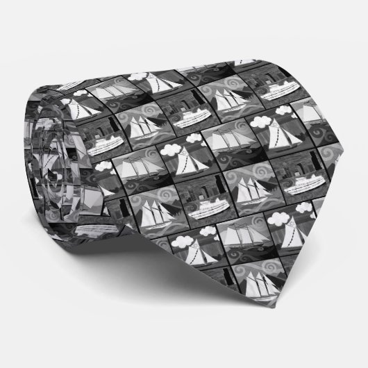 Schwarze u. weiße Boote Krawatte (Gerollt)