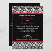 Schwarze u. weiße Damast-Hochzeits-Einladung Einladung (Vorne/Hinten)