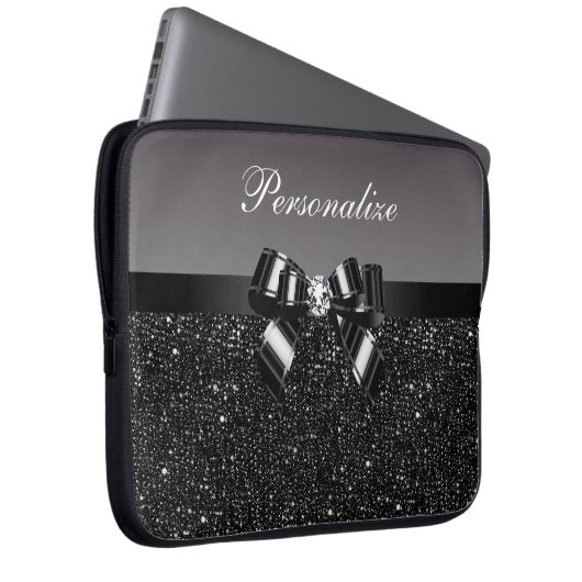 Schwarze u. weiße DruckPaillette, Bogen u. Diamant Laptopschutzhülle (Vorne Rechts)