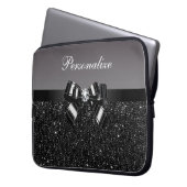 Schwarze u. weiße DruckPaillette, Bogen u. Diamant Laptopschutzhülle (Vorderseite Links)