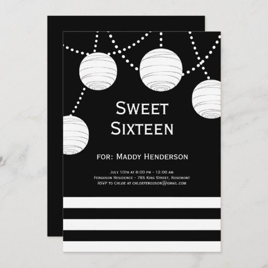 Schwarze u. weiße einladung (Vorne/Hinten)