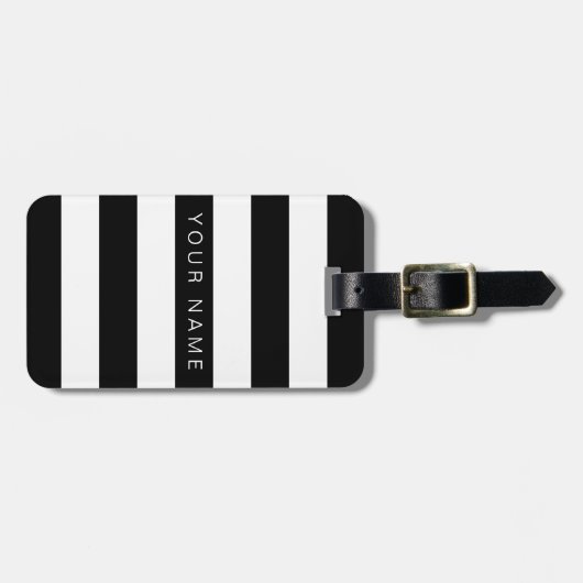 Schwarze u. weiße gestreifte personalisierte gepäckanhänger (Vorderseite horizontal)