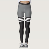 Schwarze u. weiße gestreifte Sport-Leggings Leggings (Vorderseite)