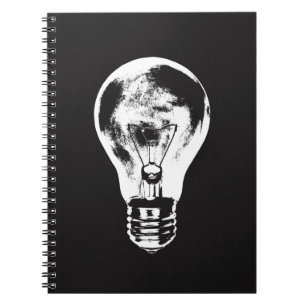 Schwarze u. weiße Glühlampe - Notizbuch Notizblock