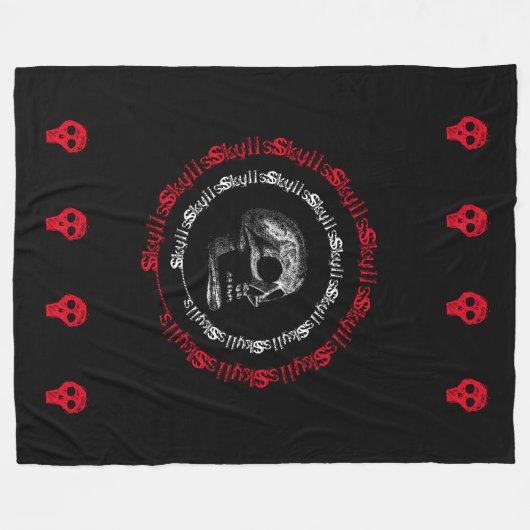 Schwarze u. weiße/Grau/Rot Schädel Fleecedecke (Vorderseite (Horizontal))