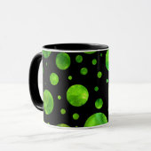 Schwarze u. weiße grüne Polka-Punkt-Tasse Tasse (Vorderseite Links)