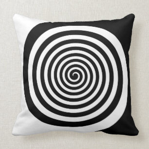 Schwarze u. weiße Hypnotik-Spirale Kissen