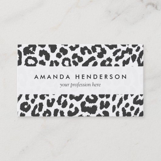 Schwarze u. weiße Leopard-Druck-Tierhaut-Muster Visitenkarte (Vorderseite)