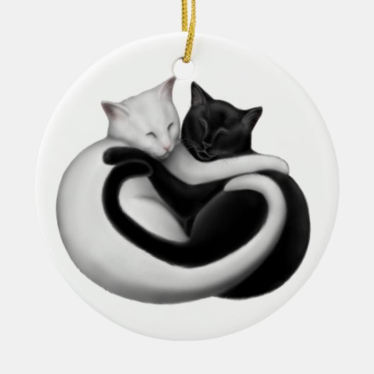 Schwarze u. weiße Liebe-Katzen-Verzierung Keramik Ornament (Vorne)