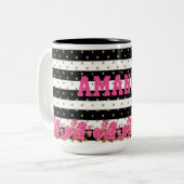 Schwarze u. weiße mit Blumenstreifen mit Zweifarbige Tasse (Vorderseite Links)