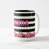 Schwarze u. weiße mit Blumenstreifen mit Zweifarbige Tasse (VorderseiteRechts)