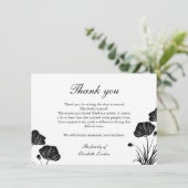 Schwarze u. weiße Mohnblumen-Begräbnis danken Dankeskarte (Stehend Vorderseite)