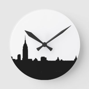 Schwarze u. weiße New- YorkSilhouette Runde Wanduhr