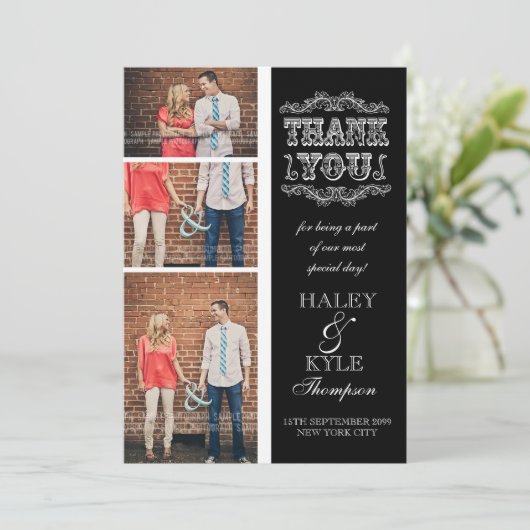 Schwarze u. weiße noble Hochzeit danken Ihnen Dankeskarte (Stehend Vorderseite)