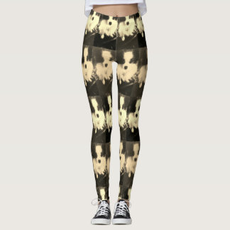 Schwarze u. weiße Papillon Hundedesigner-Leggings Leggings