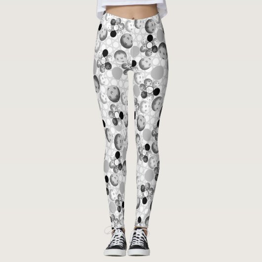 Schwarze u. weiße Pickleballs Leggings (Vorderseite)